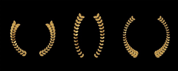 Collection of different gold silhouette laurel foliate, wheat and olive wreaths depicting an award,