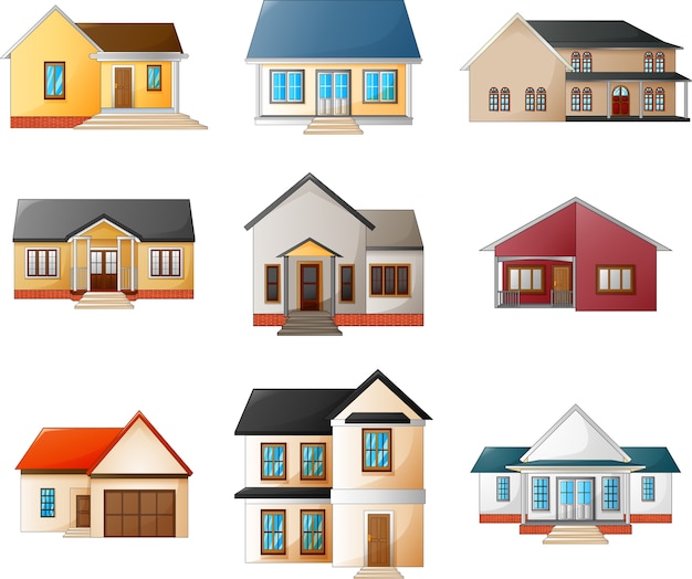 Collection of different houses on a white background