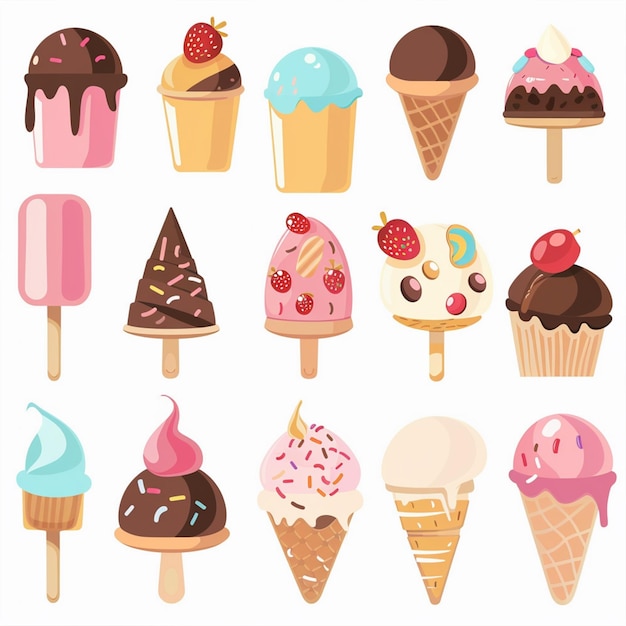 Vector a collection of different ice creams with different pictures of different flavors