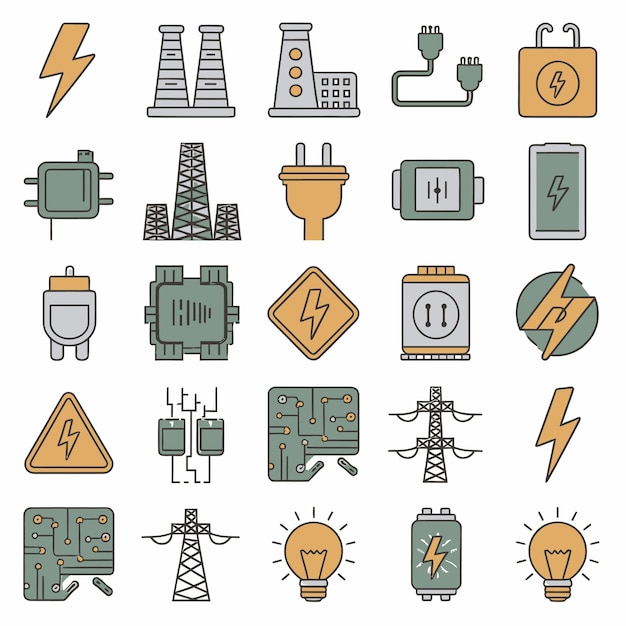 Vector a collection of different icons including a clock a clock and a sign that says power