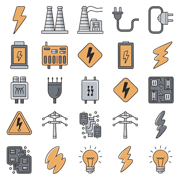 a collection of different icons including a sign that says lightning and lightning