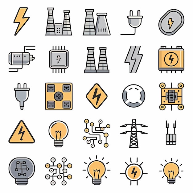 a collection of different icons including a sign that says power