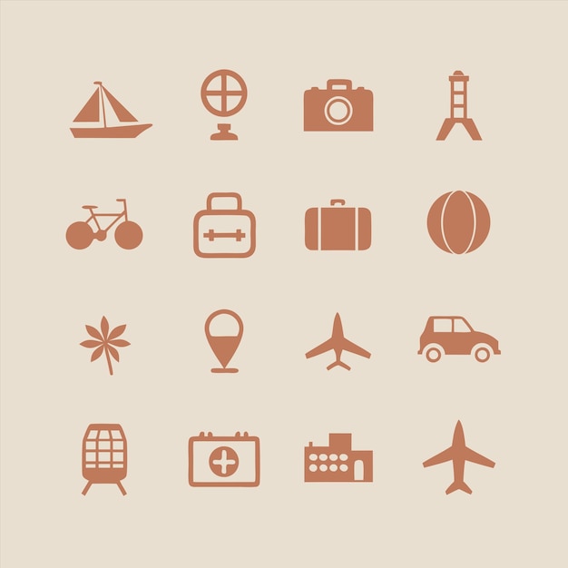 a collection of different icons including a travel bag plane plane and plane