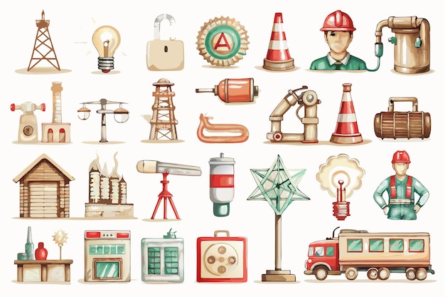 a collection of different illustrations of different things including a man and a truck