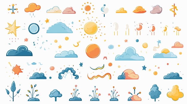 Vector a collection of different illustrations including sun clouds clouds and sun