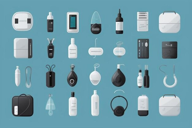 Vector a collection of different items including a bottle of shampoo