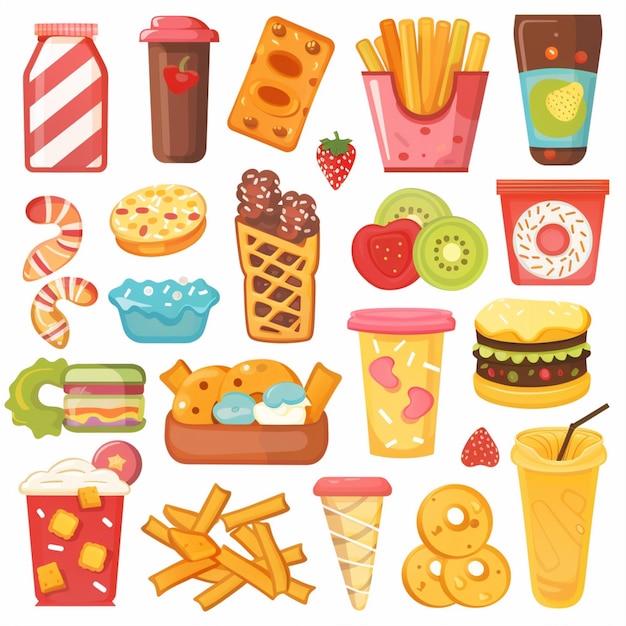 Vector a collection of different items including ice cream ice cream and candy