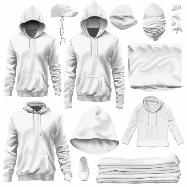 Vector a collection of different pictures of a white hoodie with a hoodie on it