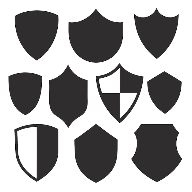 a collection of different shields including one that has a triangle on the front