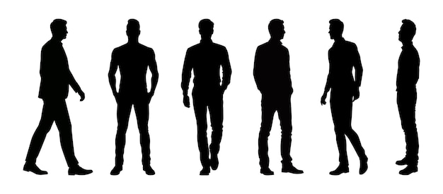 collection of different silhouette male body posing with business working suit isolated vector