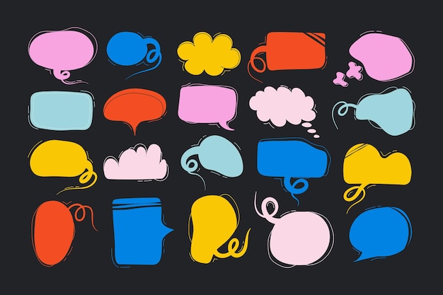 A collection of different speech bubbles with different shapes and colors