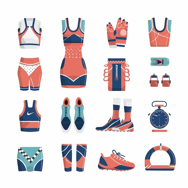 Vector a collection of different sports items including a pair of shoes