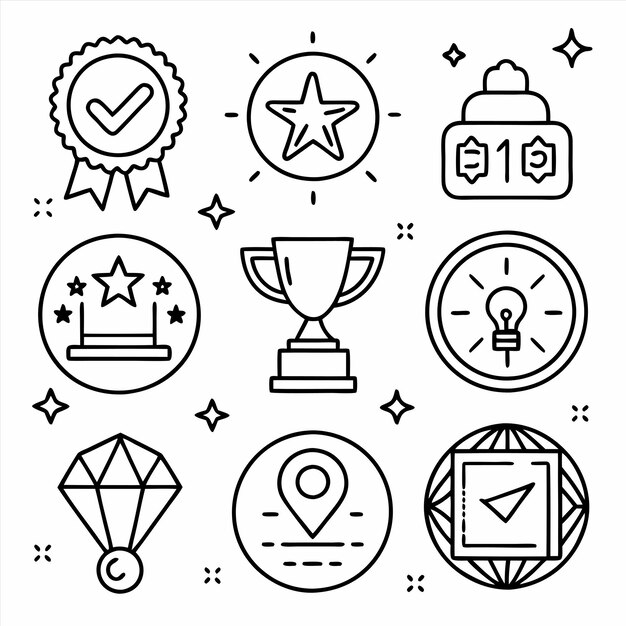 Vector a collection of different symbols including a clock a star and a star