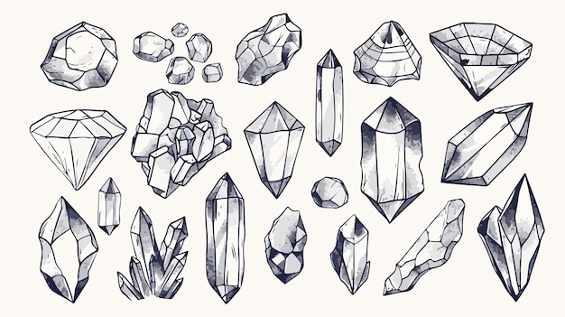 Vector a collection of different types of crystals