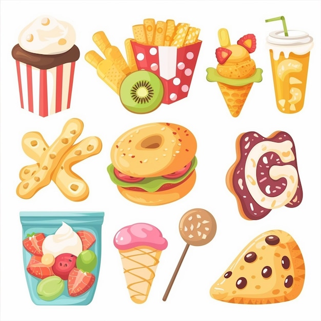 Vector a collection of different types of food including ice cream ice cream and ice cream