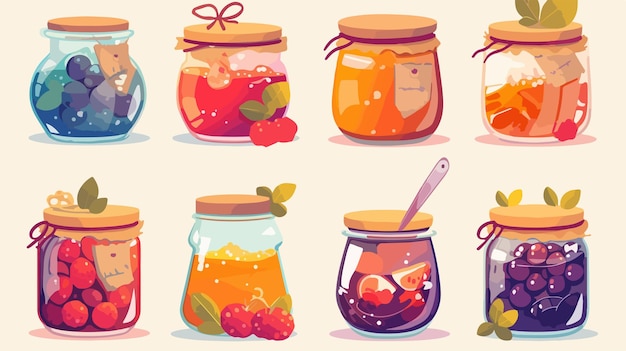 Vector a collection of different types of jars with berries and berries