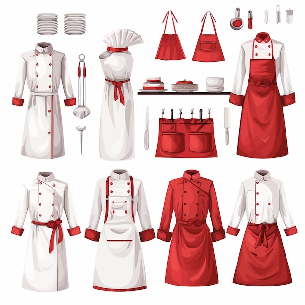 Vector a collection of different uniforms including a chefs apron and a red apron