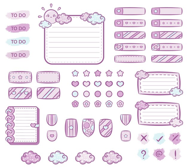 Vector collection of digital printable frame notes with planners sticker and sticky notes pack