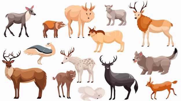 Collection of Diverse Wild Animals on White Background