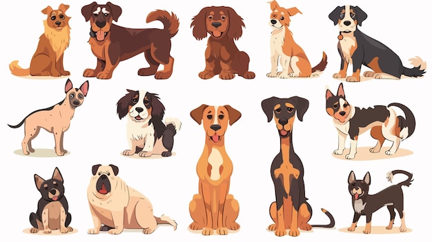 Vector a collection of dogs that are different colors