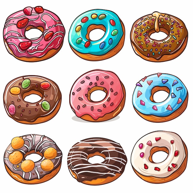 Vector a collection of donuts with different colored sprinkles