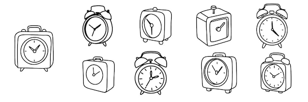 Collection of doodle alarm isolated Hand drawn vector art