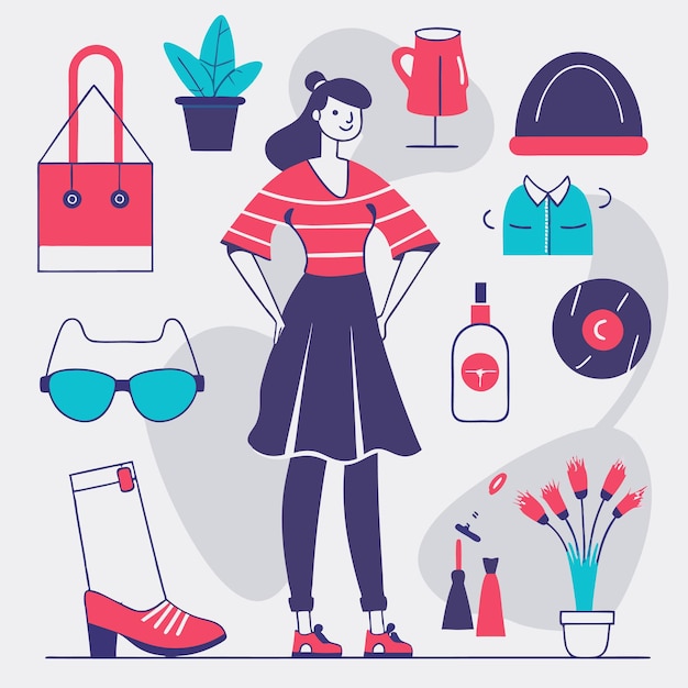 Vector collection of doodle ecommerce products