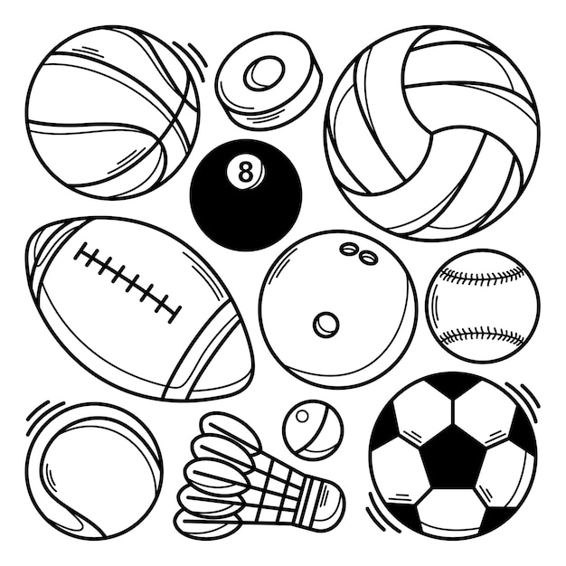 collection of doodles from various types of sports balls