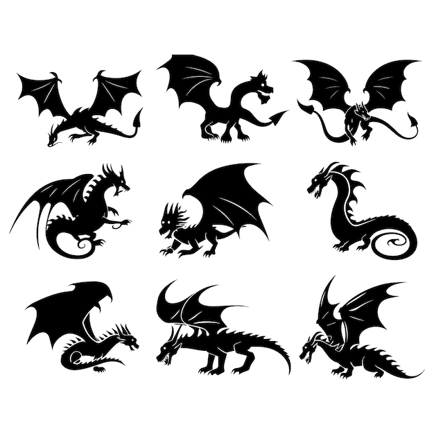 Vector a collection of dragons dragons and dragons