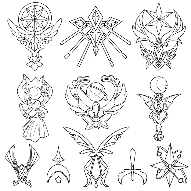 Vector a collection of drawings including a dragonfly a dragon and a butterfly symbol