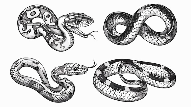 Vector a collection of drawings of snakes by person