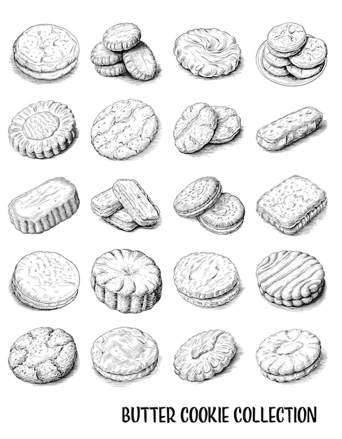 Collection of drawn Butter Cookies