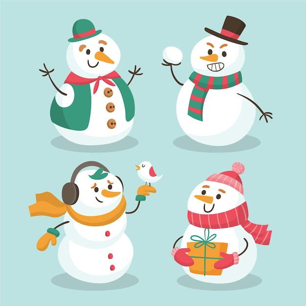 Collection of drawn christmas snowman character