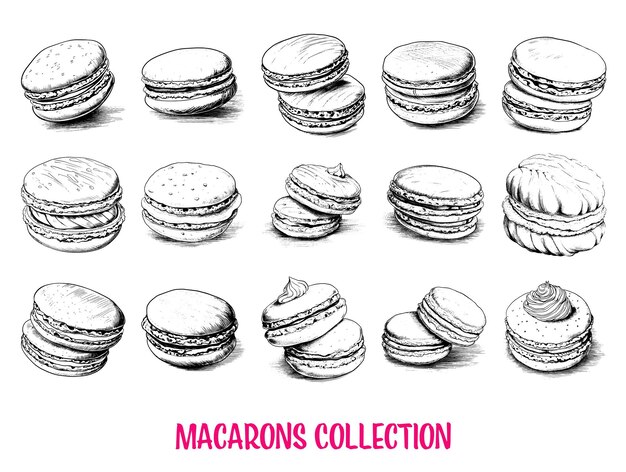 Vector collection of drawn macarons