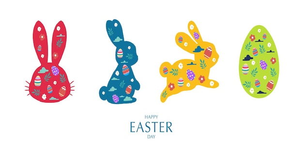 Collection of easter background set with silhouette style