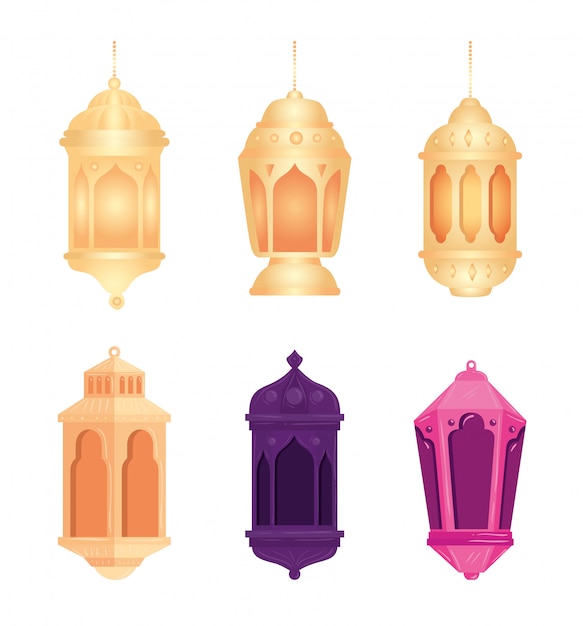 Collection, eid al adha mubarak, colors lanterns decoration