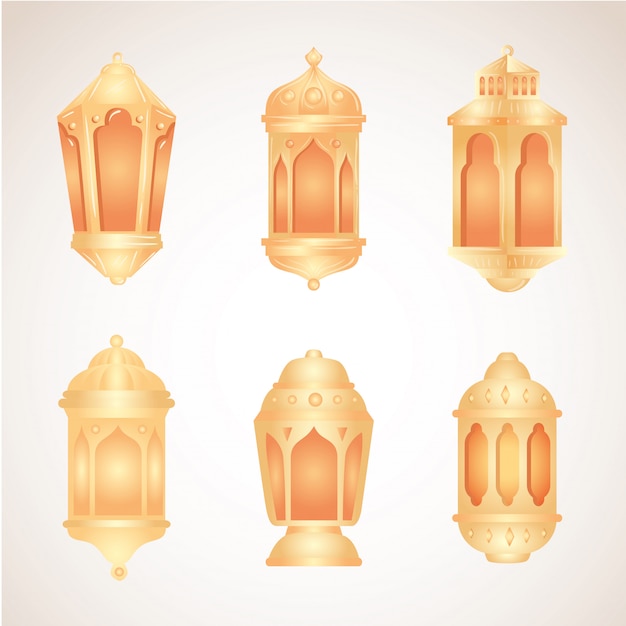 Collection, eid al adha mubarak, golden lanterns decoration