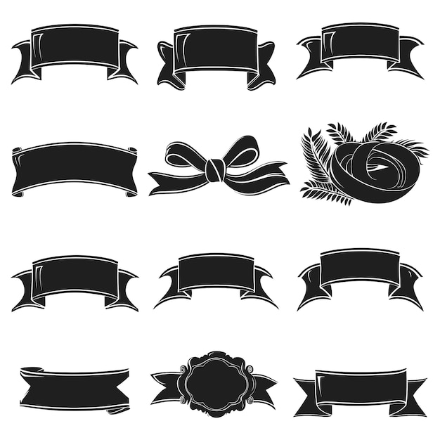 Vector a collection of elegant black banners and decorative ribbons with various designs