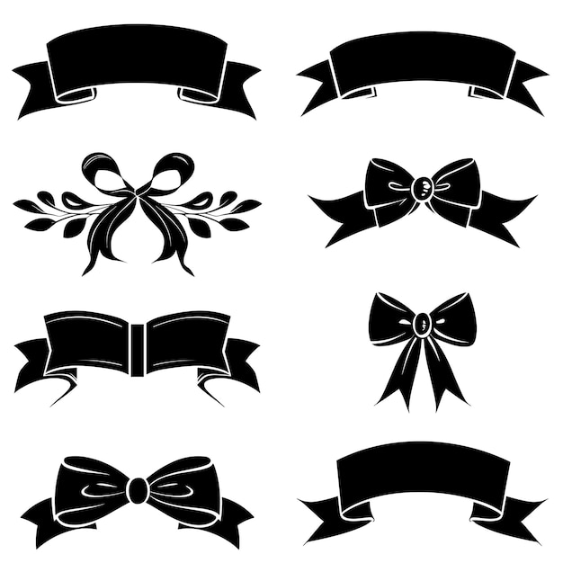 Collection of elegant black ribbons and bows for decoration purposes