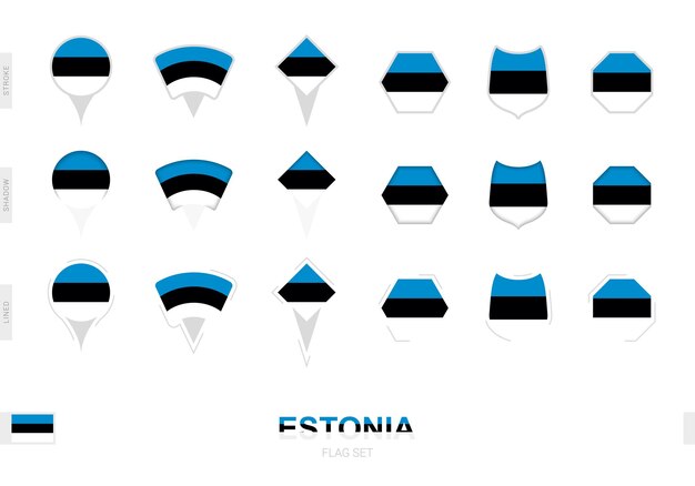 Vector collection of the estonia flag in different shapes and with three different effects