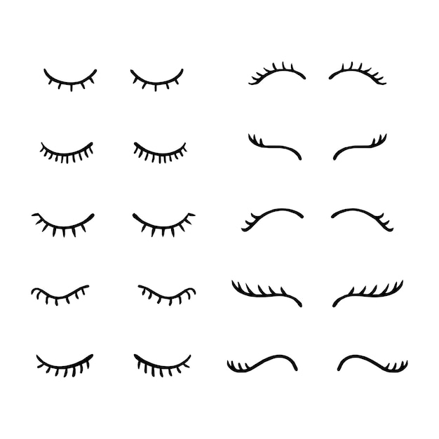 Vector collection of eyelashes doodle line icons hand drawn outline style isolated illustration