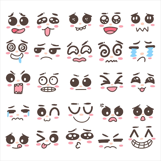 Collection of face expression Cartoon faces Expressive eyes and mouth smiling crying and surprised character face expressions