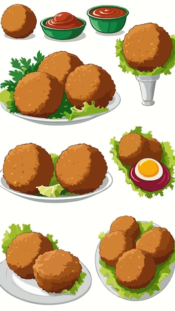 Vector a collection of falafel balls cartoon drawing artwork vector