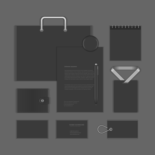 Vector collection fashion black business accessory template realistic vector illustration