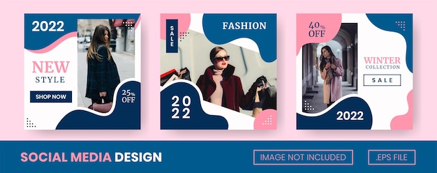 A Collection of Fashion Social Media Posts with Liquid Style and Blue and Pink Colors