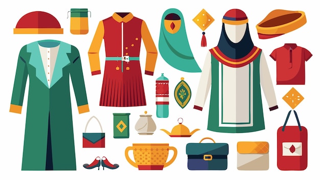 Vector collection of fashionable islamic clothing and accessories