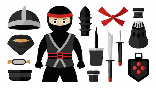 Vector collection of fashionable ninja clothing and accessories