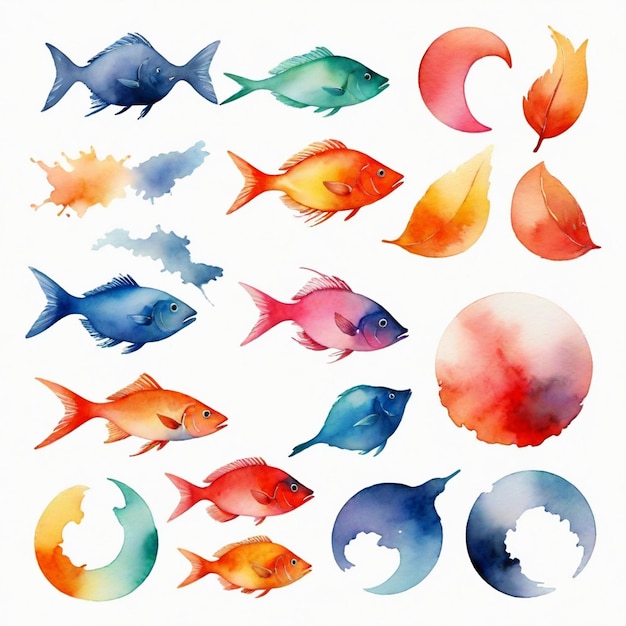 Vector a collection of fish and the moon are shown with the words  the moon