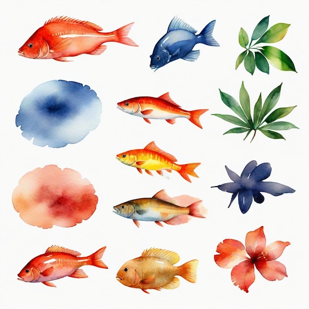 Vector a collection of fish and plants for sale