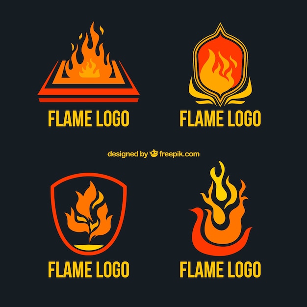 Collection of flame logos in flat design